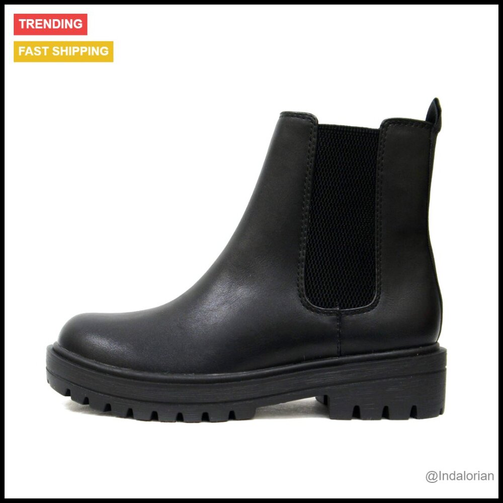 Lug Sole Chelsea Ankle Booties Low Heel Fashion Retro Y2k Platform Elastic Gore